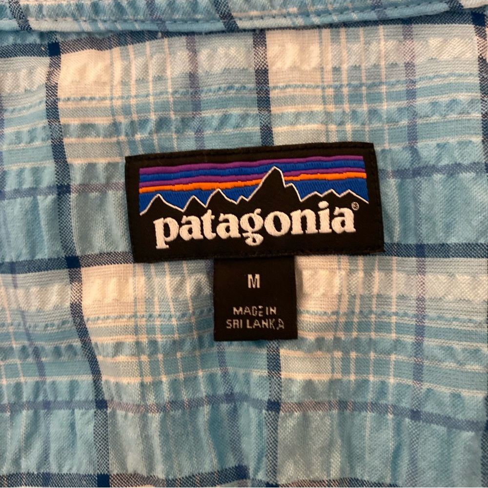 Patagonia Men's Puckerware Short Sleeve Shirt size Medium Plaid Poly cotton Blue - Picture 6 of 11
